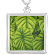 Green Alocasia Cuprea Leaves Hawaii Island Personalized Necklace