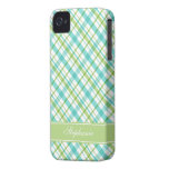 Green and Aqua Plaid Pattern Case-Mate iPhone 4 Case