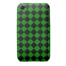 Green and Black Diagonal Checkerboard Design iPhone 3 Case