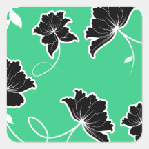 Green and Black Floral Print Sticker