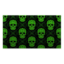 Green and Black Sugar Skull Pattern Business Card Template