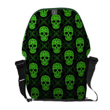 Green and Black Sugar Skull Pattern Courier Bag