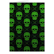 Green and Black Sugar Skull Pattern Greeting Card