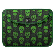 Green and Black Sugar Skull Pattern Sleeve For MacBook Pro