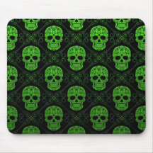 Green and Black Sugar Skull Pattern Mouse Pad