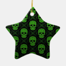 Green and Black Sugar Skull Pattern Ornaments