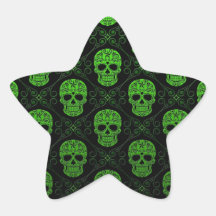 Green and Black Sugar Skull Pattern Sticker