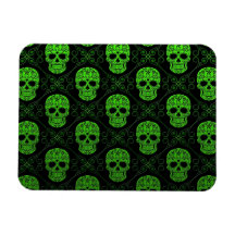 Green and Black Sugar Skull Pattern Vinyl Magnet