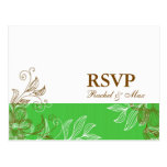 Green and Brown Floral RSVP Postcard