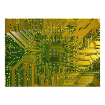 Green and Gold Electronic Computer Circuit Board Invitations