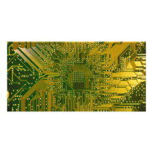 Green and Gold Electronic Computer Circuit Board Photo Greeting Card