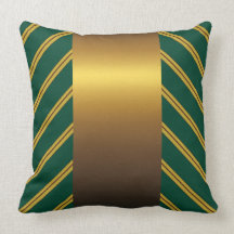Green and Gold Stripes Throw Pillow