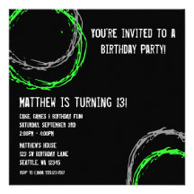 Green and Grey Grunge Circles Boy Birthday Party Custom Invite