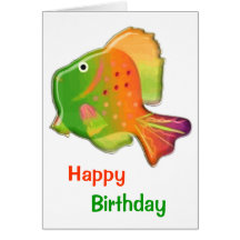 Green and Orange Discus Fish Birthday Card