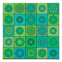 Green and Turquoise Hippie Flower Pattern Photograph