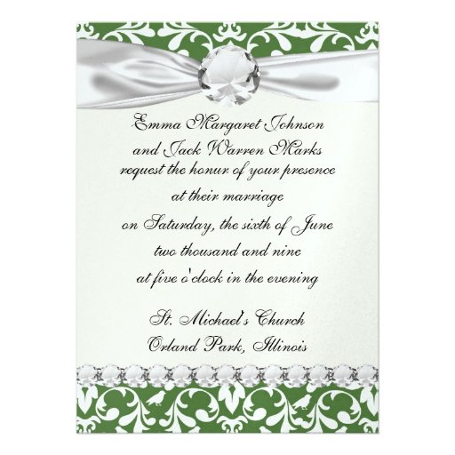 green and white bird damask pattern custom invitations