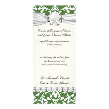 green and white bird damask pattern invites