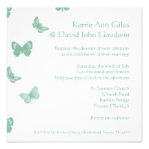 Green and White Butterfly Wedding Invitation