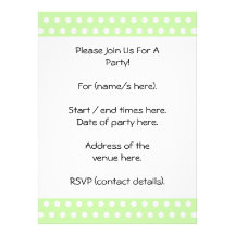 Green and White Polka Dot Pattern. Spotty. Invitation