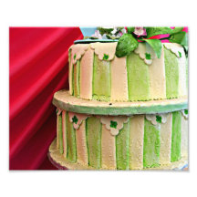 Green and white stripped wedding cake art photo