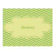 Green and Yellow Herringbone Pattern with Label –A Postcards