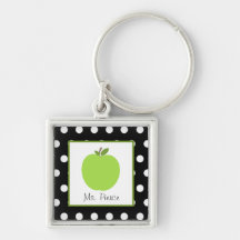 Green Apple / Black With White Polka Dots Keychains