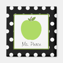 Green Apple / Black With White Polka Dots Refrigerator Magnets