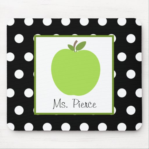Green Apple / Black With White Polka Dots Mousepad