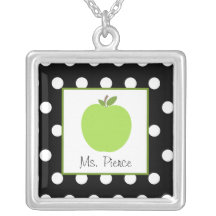 Green Apple / Black With White Polka Dots Custom Necklace