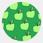 Green Apple Pattern. Round Stickers