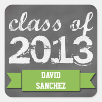 Green banner ribbon chalkboard graduation class of stickers