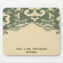 Green beige vintage country wedding customisable mousemats