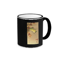 Green Birds on Maple Tree, Japanese Art c.1800s Mugs