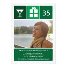 Green Birthday Icon Grid Photo Invitation