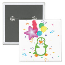 Green Birthday Penguin with Balloons Button buttons
