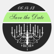 Green,  Bl/White Chandelier Save the Date Stickers