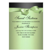 Green & Black Bow Sweet 16 Birthday Invitation