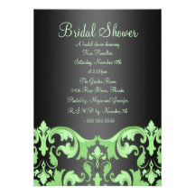 Green & Black Damask Bridal Shower Invitation