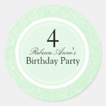 Green & Black Damask Kids Birthday Party Sticker