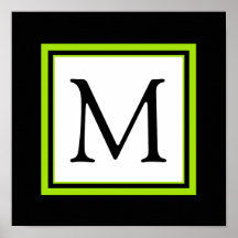 Green Black Monogram Initial Girl's Room Decor Poster