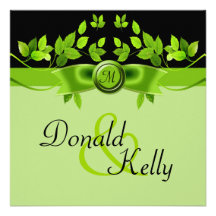 Green & Black Tree Leaves Wedding Personalized Invites