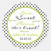 Green Black White Polka Dot Candy Buffet Stickers