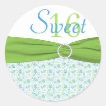 Green, Blue, and White Floral Sweet 16 Sticker