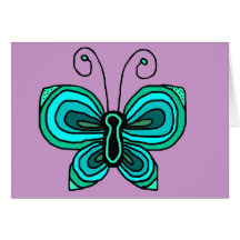 Green blue butterfly blank note card