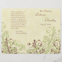 Green & Brown Abstract Floral Wedding Program Custom Flyer