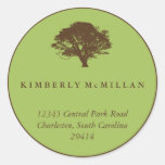 Green brown oak tree circle custom address label sticker
