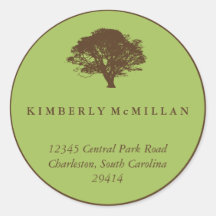 Green brown oak tree circle custom address label sticker