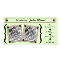 Green Buttons & Brackets Birth Announcement Personalised Photo Card