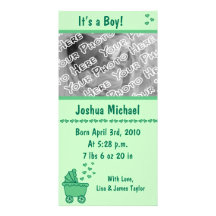 Green Carriage & Hearts Birth Announcement Custom Photo Card