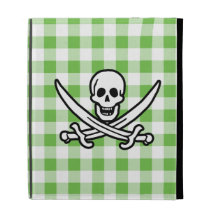 Green Checkered; Gingham Jolly Roger iPad Folio Cases
